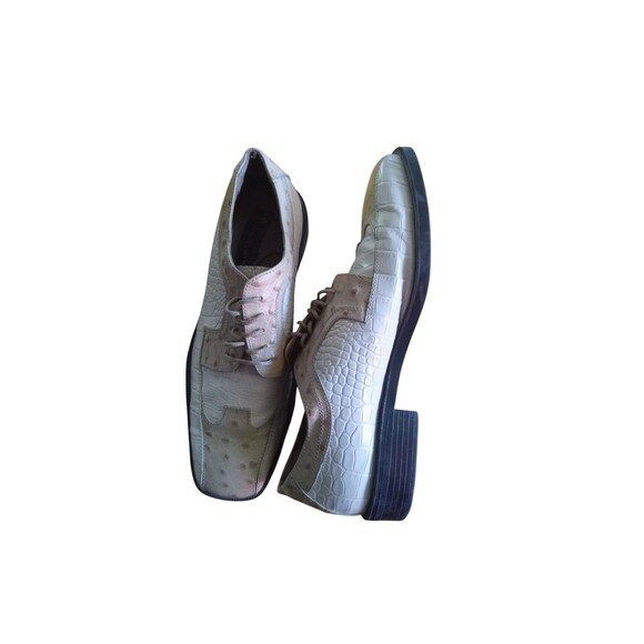 Stacy Adams Mens Derby Dress Shoes 8.5M Cream Crocodile Textured Leather main image 6